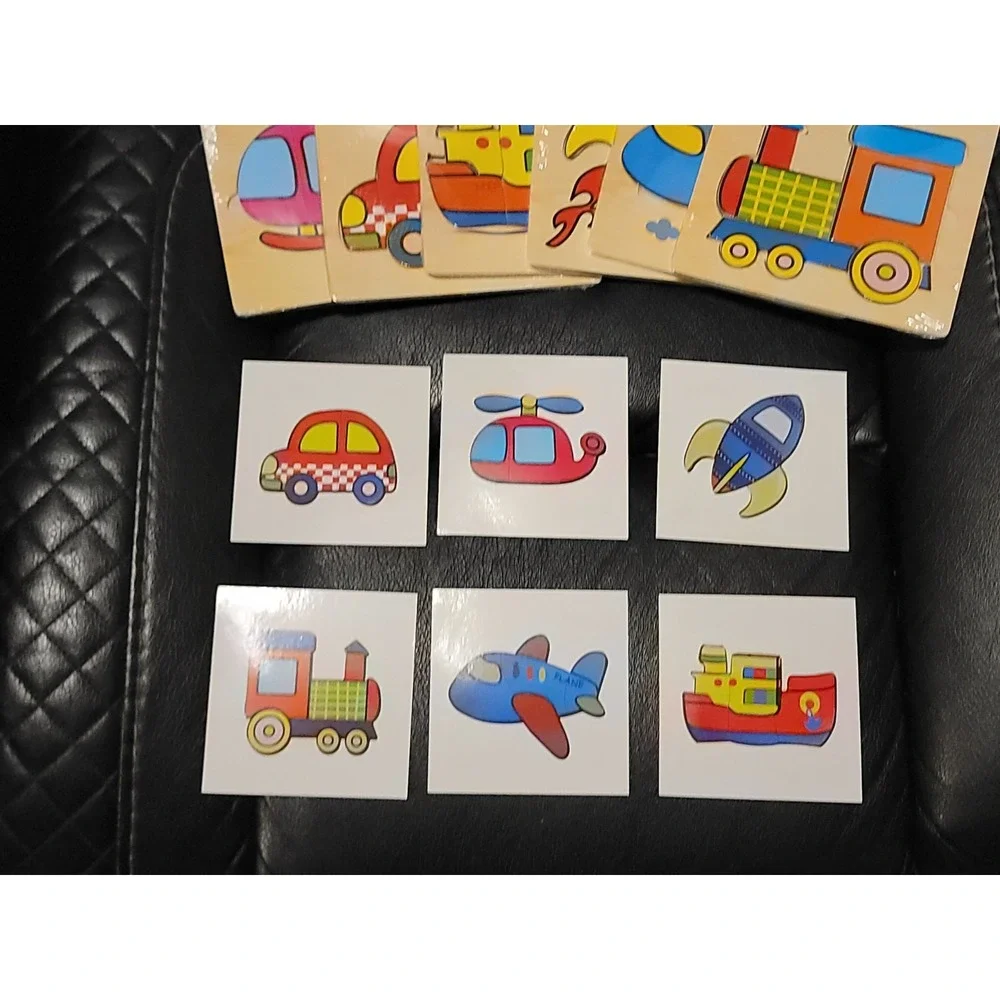 NEW Wallxin Colorful Wooden Vehicle Puzzles Set of 6 Puzzles Sealed for Ages 3+